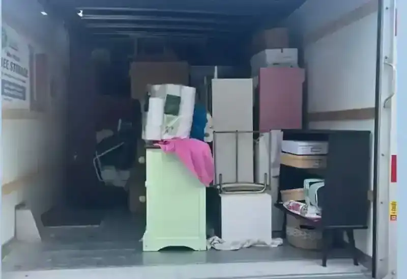 The loaded interior of a box truck used on a Rich Sity Hauling move